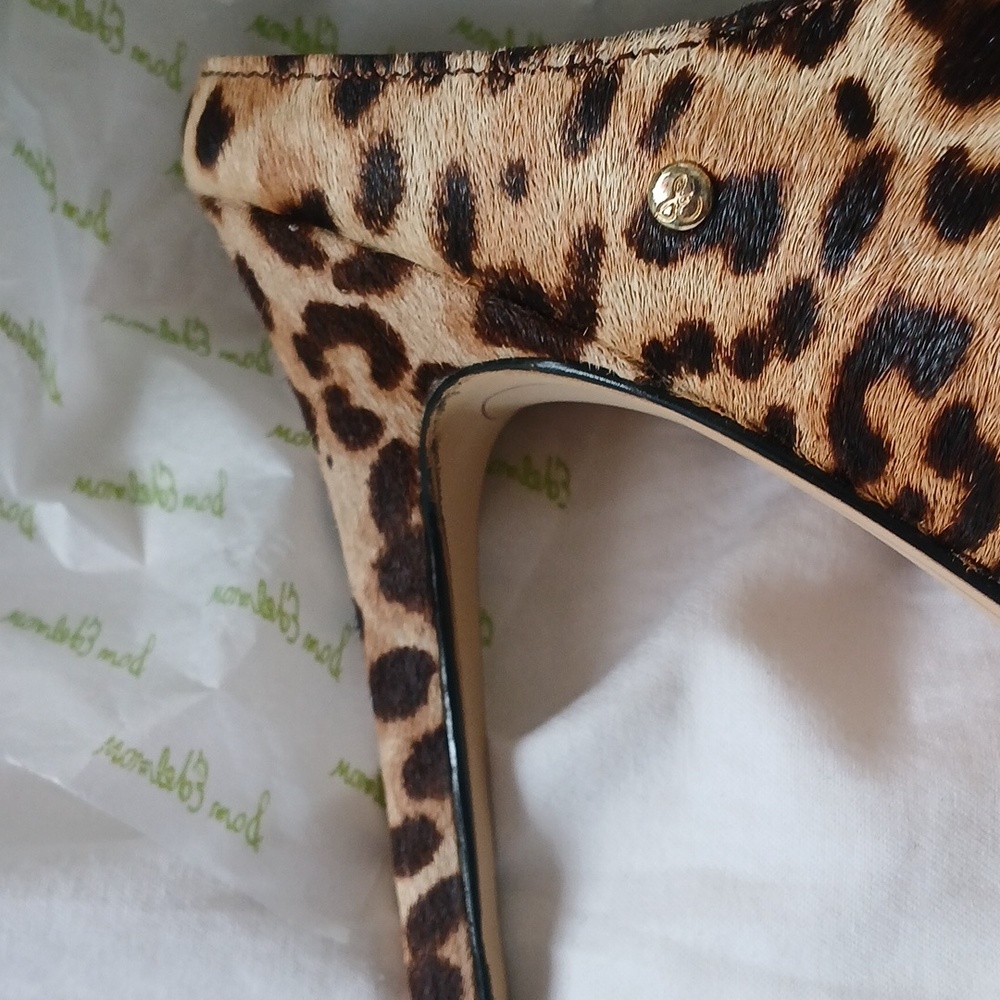 Leopard Print Pointed Toe Mule Heels - Women Sam EDELMAN CALF HAIR BOOTIES - Picture 2 of 5
